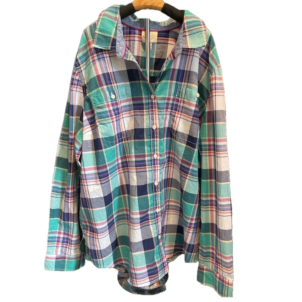 St John's Bay Men Plaid Pink Mint Green Blue Button up XL Long Sleeve‎